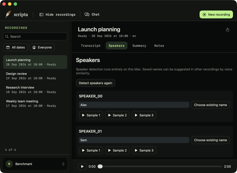 Scripta for Mac: Name Your Speakers